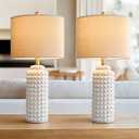 Modern Ceramic Table Lamps - Bedside Lamps Set of 2, White Tall Adjustable Lamps for Bedrooms & Living Room (6-White)