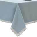 EHouseHome Faux Linen Tablecloth with Lace Trim - Waterproof/Spill Proof/Stain Resistant/Wrinkle Free/Oil Proof - for Banquet, Parties, Dinner, Wedding, Holiday, Blue Fog, Rectangle 60x120Inch