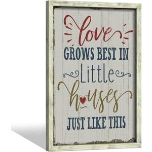 Rustic Home Sign Wall Decor: Farmhouse Family Quotes Wood Framed Art Print Inspirational Love Saying Picture Artwork for Bedroom Living Room Country House Decorations (16'' x 24'')