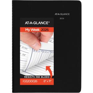 AT-A-GLANCE 2026 Appointment Book Planner, Weekly, 8" x 11", Large, Quarter-Hourly, DayMinder, Black (G5200026)