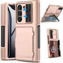 GBEE for Samsung Galaxy Z Fold 5 Case with Stand & Card Holder, Built-in Slide Camera Protective Cover & Screen Protector & Hinge Protection, Sturdy Kickstand Wallet Phone Case for Z Fold 5, Rose Gold
