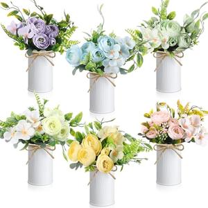 Wavwavw 5 Pcs Wedding Table Centerpieces Camellias Artificial Flowers with Vase Summer Floral Arrangement Purple Blue Pink White Yellow Purple Green Flower Bouquet for Home Dining Table Party Decor