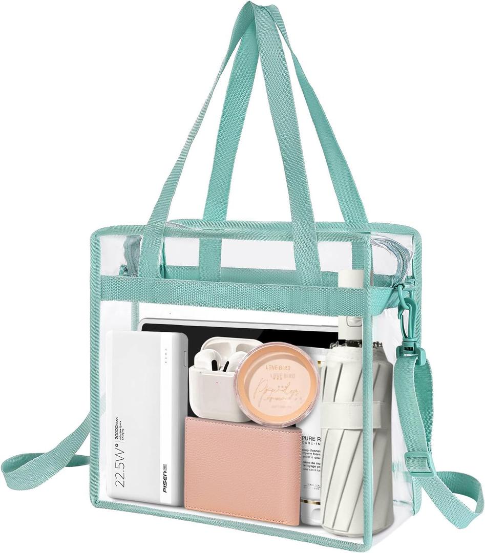 BAGAIL Clear Bags 12x6x12 Stadium Approved Clear Tote Bag with Zipper Closure Crossbody Shoulder Bag with Adjustable Strap (Dusty Blue)