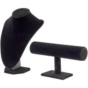 Juvale 2-Piece Black Velvet Necklace Display Stand & Bust Set - Black Modern Freestanding - Bracelet Holder Display & Protective Velvet Finish
