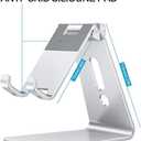 Adjustable Cell Phone Stand, OMOTON Aluminum Desktop Cellphone Stand with Anti-Slip Base and Convenient Charging Port, Fits All Smart Phones, Silver