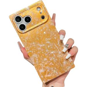 Elegent Pearl with Glitter Powder Compatible with iPhone Rectangle Edge Case, Slim Soft TPU Silicone Protective Bumper Cases Cover(Gold,17 Pro Max)