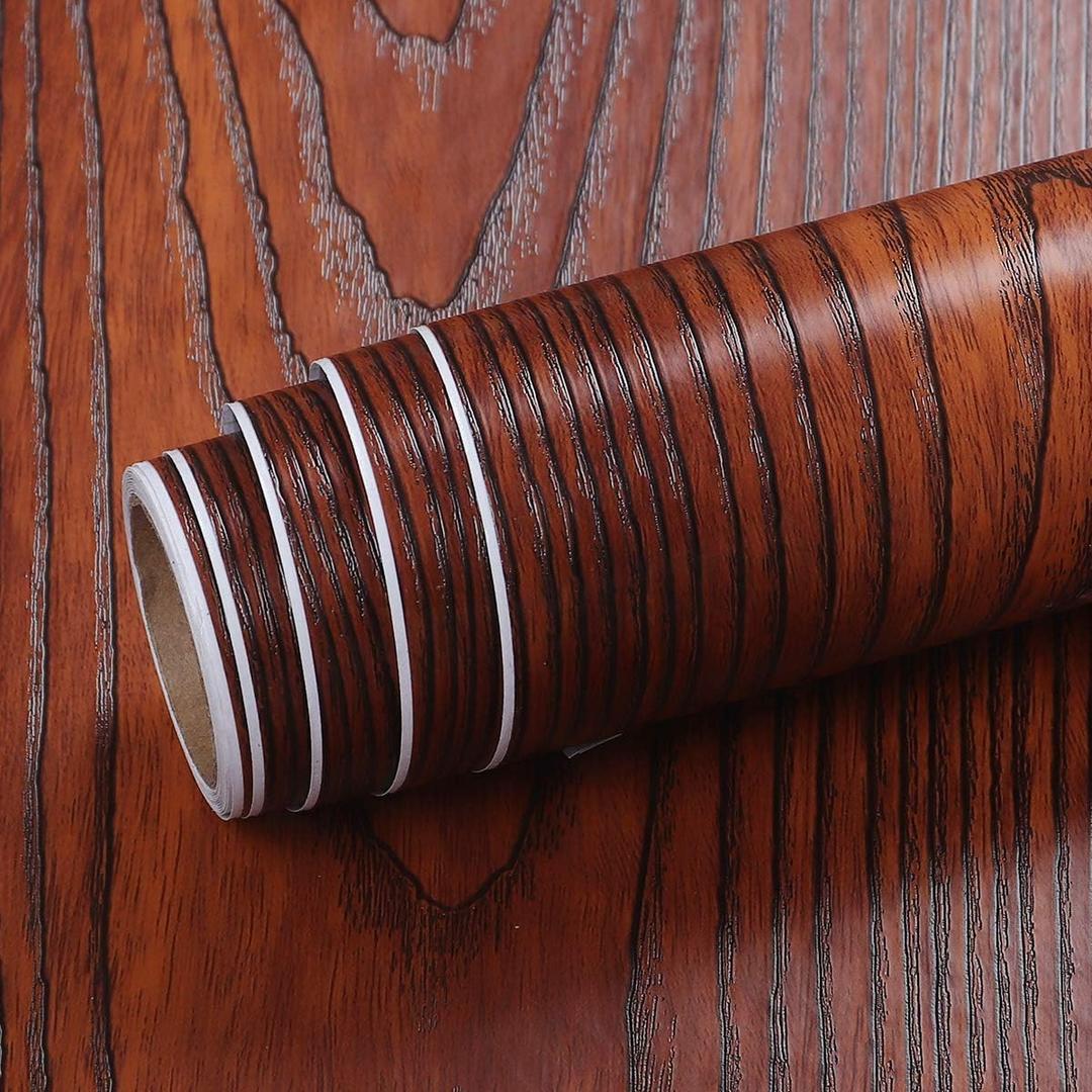 Livelynine 36 x 197 inch Mahogany Wood countertop Contact Paper Waterproof Peel and Stick countertops Woodgrain Contact Paper for Counter top Desk Table Kitchen Wallpaper red Oak Wood Look Vinyl wrap