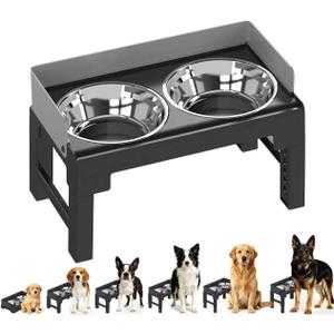 PAKEWAY Elevated Dog Bowls, Spill Proof, Tiltable Dog Feeder with 2 Stainless Steel Bowls, 6 Height Adjustable Raised Bowl