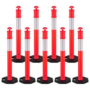 VEVOR 9 Pack Traffic Delineator Posts, 45 inches Traffic Safety Cones with Weighted Base and Reflective Strips, Heavy Duty Delineator Posts for Construction Site, Parking Lot, Crowd Control, Red