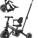 XJD Toddler Bike, 6 in 1 Folding Toddler Tricycle for 1-4 Year Old with Parental Control Handle, Balance Bike with Removable Pedal, Backrest, Adjustable Seat, First Birthday Gifts (Black)