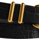 Scarlet Darkness Women Synthetic Leather Belts with Buckle 23mm Wide Belt for Jeans Pant Dress (Small, Textured Black Gold Buckle)