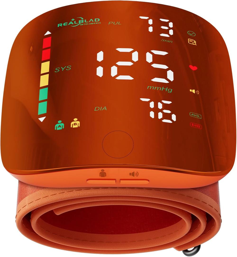 Wrist Blood Pressure Monitor with Led Touch Screen Adjustable Wrist Blood Pressure Cuff from 5.1 inches to 9.3 inches,Rechargeable Wrist bp Monitor with 99x2 Reading Memory and Carrying Case(Orange)