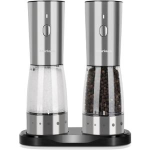 Electric Salt and Pepper Grinder Set, Large Capacity 5.3oz Salt and Pepper Grinder Set with Adjustable Coarseness, Rechargeable Stainless Steel Electric Pepper Grinder with Elegant Storage Base