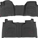 Rough Country Sure-Fit Floor Mats for Chevy Silverado & GMC Sierra 1500/2500HD/3500HD (2019-2025) Bench Seat - Waterproof, Non-Slip Flexible Floor Mat, Front & Rear Set