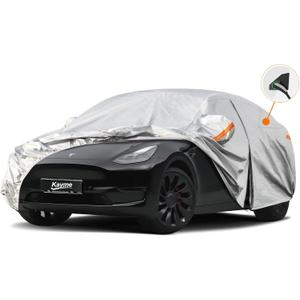 Kayme 6 Layers Car Cover Custom Fit for Tesla Model Y, Waterproof All Weather for Automobiles, Outdoor Full Car Cover Sun Rain UV Snow Protection.Silver