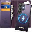 Wallet Case for Samsung Galaxy S25 Ultra Compatible with Magsafe, 2-in-1 PU Leather Flip RFID Blocking Card Holder Stand Shockproof Magnetic Detachable Cover for Galaxy S25 Ultra, Purple