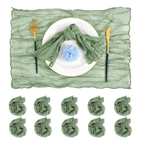 FHUIEWRY 60 Pieces Sage Green Cheesecloth Napkins Washable, 20 x 20 Inch Boho Gauze Cloth Napkins with Wrinkled, Soft Cotton Linen Table Napkins Cloth for Parties Weddings Birthday Dinner Table Decor