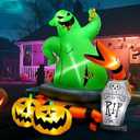 6FT Outdoor Halloween inflatables Decorations,Halloween Green Monster Pumpkin Decor,Built-in LED Lights,Blow up Outdoor Yard Party Garden Decorations