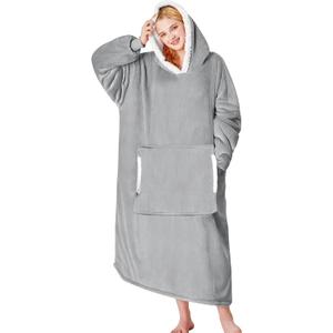 yescool Wearable Blanket Hoodie, Flannel Sherpa Fleece Blanket Sweatshirt for Adults Women Men,One Size Fits All (Cloud)