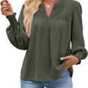 HEYTALALA Women's Puff Long Sleeve Shirts 2025 Fall Tops V Neck Casual Boho Work Blouses Dressy T Shirts (Green, XXL)