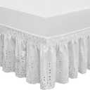 QSY Home Wrap Around Elastic Eyelet Bed Skirts 14 1/2 Inches Drop Dust Ruffle Three Fabric Sides Easy On/Easy Off Adjustable Polyester Cotton(White /King)