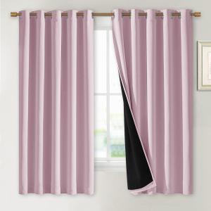 NICETOWN 100% Blackout Lined Curtains, Baby Pink, 1 Pair, 62" Width x 63" Length Each Panel, 2 Thick Layers Completely Blackout Window Treatment Thermal Insulated Drapes for Kitchen/Bedroom