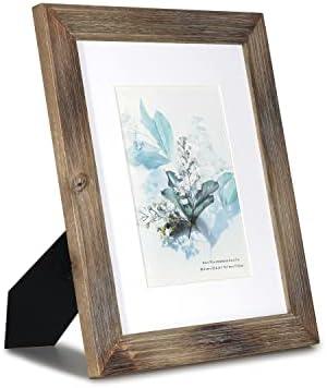 KAIWIN 100% Solid Wood Brown 8x10 Picture Frame 1 Pack - Display Picture 5x7 with Mat, HD Glass Inside, Rustic Wooden Photo Frames for Table Top and Wall Mounting