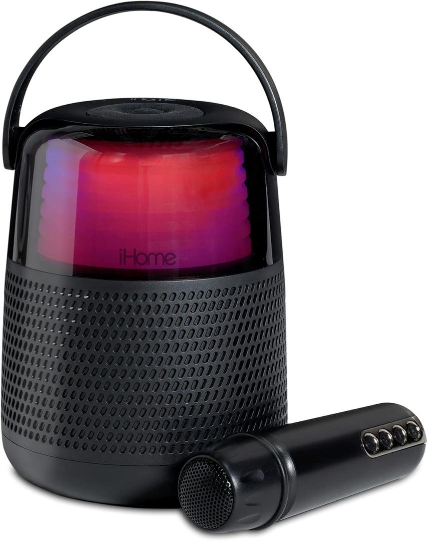 iHome Karaoke Machine with Bluetooth Speaker and Karaoke Microphone, Portable Speaker with Color Changing Lights and Voice Changing Effects (iKBT70)