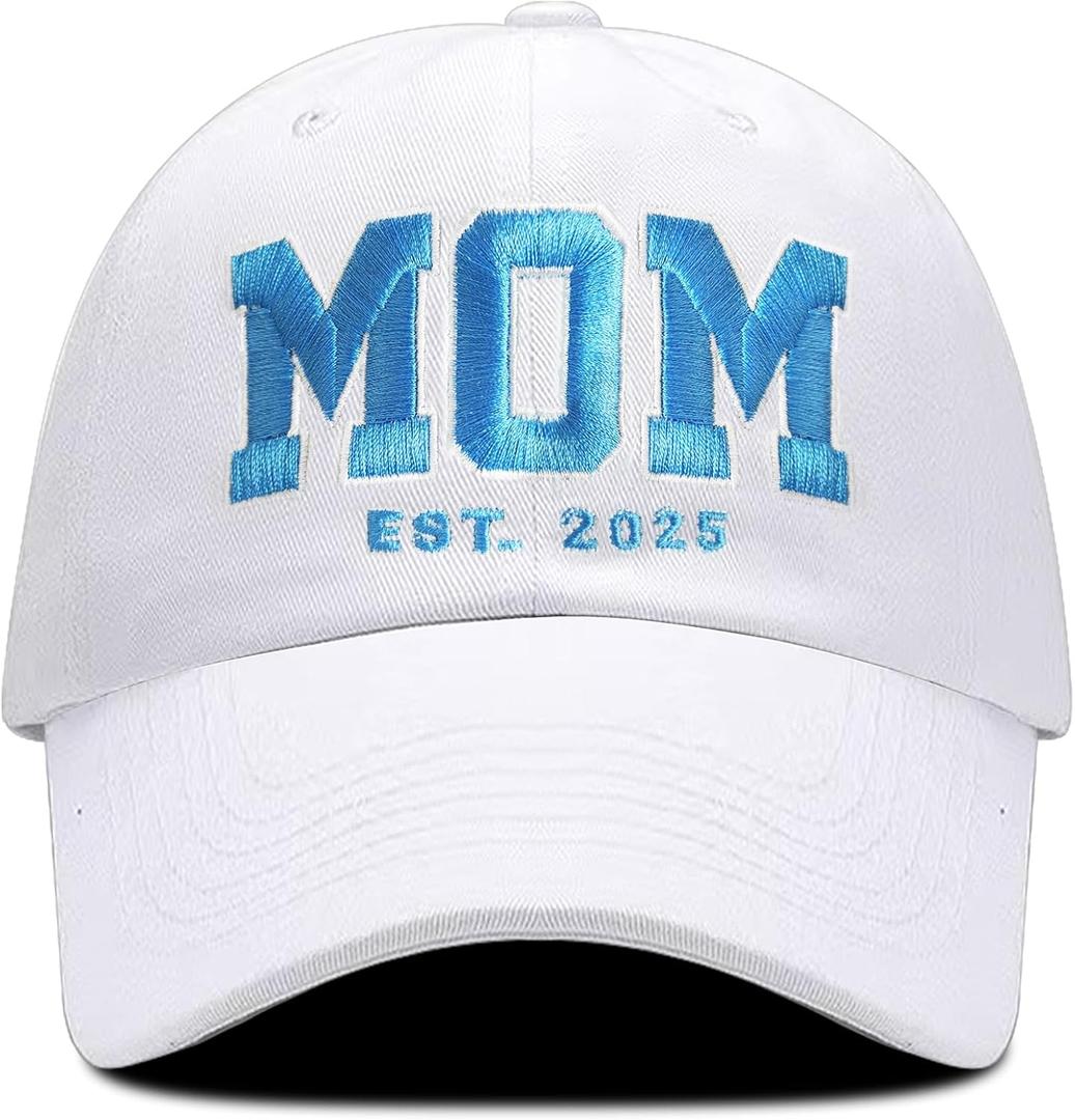 Mom Est 2025 Hat for Women, New Mama Gifts, Embroidered Mommy Cap for Women, Gift for New Moms. White Mom Hat