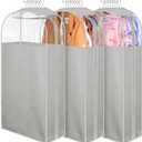 MISSLO 10" Gusseted Garment Bags for Hanging Clothes 40" Clear Suit Bags for Closet Storage Suits Cover Coat Protector, 3 Packs, Grey