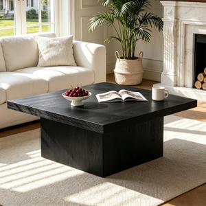MILEFA Square Coffee Table,Wooden Living Room Table,Center Table with a Large Tabletop,35.4" x 35.4",for Small Spaces, Apartments, Living Rooms, Black