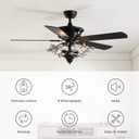 50" Crystal Ceiling Fan with Lights and Remote, Black Vintage Chandelier Fan Light with Wood Blades, Reversible Motor, 6-Speed, Timer, Retro Gothic Fandelier for Bedroom Living Room, 50in