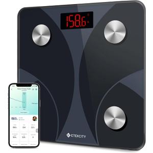 Etekcity Scale for Body Weight and Fat Percentage, FSA&HSA Eligible, Smart Digital LED Bathroom BMI Measurement, Accurate Bluetooth Weighing Machine, Body Composition Analyzer, Ash-black, 400lb (10.2 x 10.2 inches)