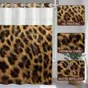 No Hook Shower Curtain with Snap in Liner, Modern Fashion Leopard Print with Mesh Top Window, Waterproof Double Layer Glam Bathroom Decor, 71 x 74 Inch
