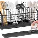 Extra Large Utensil Holder for Kitchen Counter, Kitchen Cooking Utensil Holder Organizer Kitchen Utensil Racks with Drying Base Cooking Tools Storage for Countertop Sink Cutlery Holder, 4 Compartments