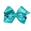 Wee Ones Girls' Glitter Vinyl Hair Bow with Grosgrain Underlay and Plain Wrap Center on WeeStay No-Slip Hair Clip, Medium, Blue Lagoon