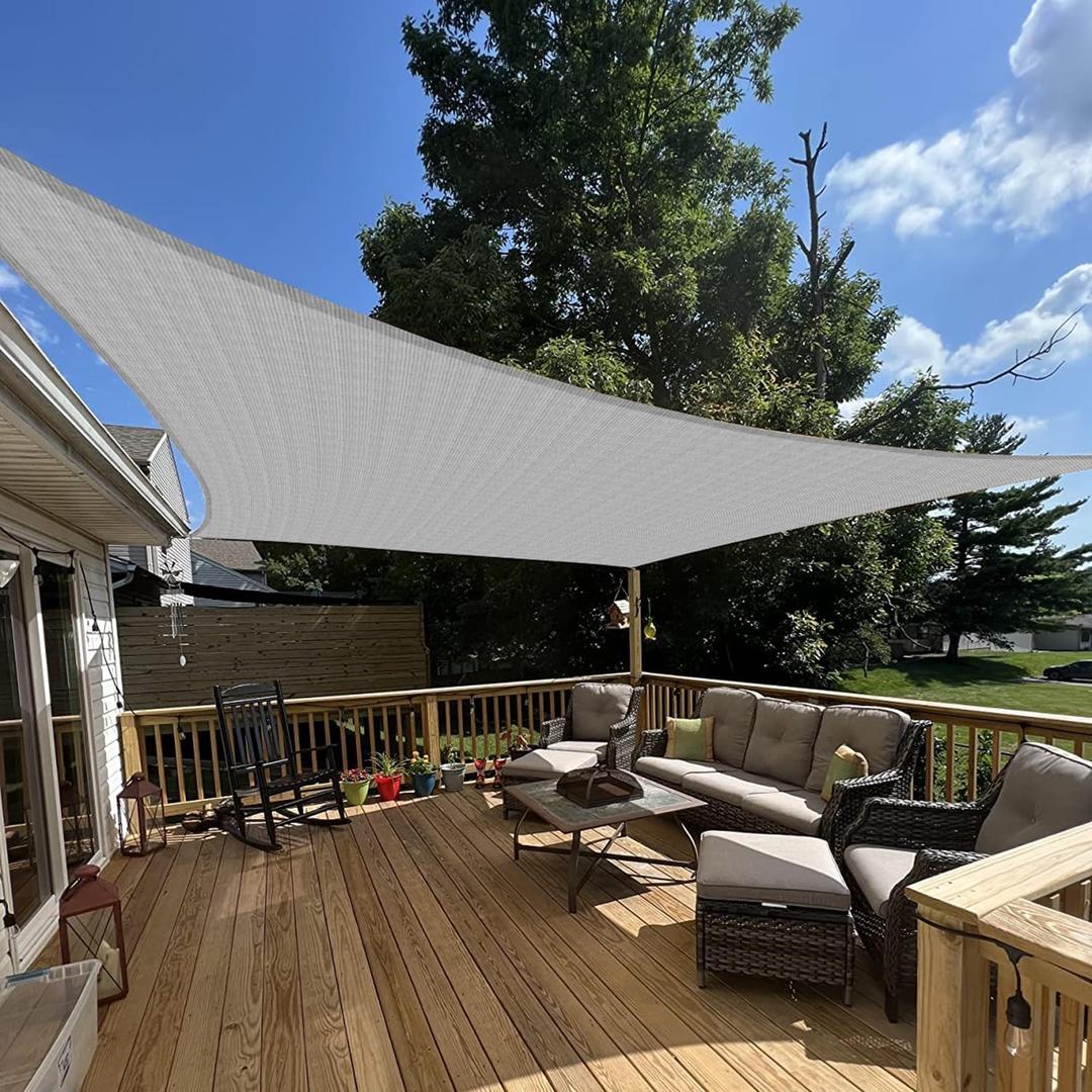 E&K Sunrise 12' x 14' Sun Shade Sail Rectangle Canopy Shade Cover UV Block for Patio Backyard Garden Outdoor (Gray)