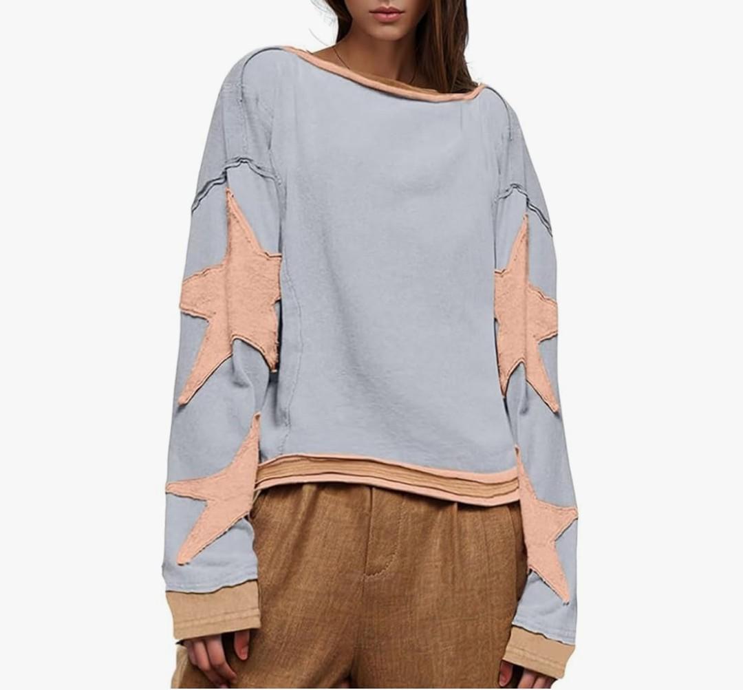 Oversized Graphic Sweatshirts Women Y2k Crewneck Vintage Aesthetic Shirts Tops Teens Drop Shoulder Jacket Sweater Size L