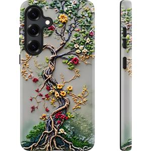 Esdot for Samsung Galaxy S25 Case - Wireless Charging Compatible  Dual-Layer Soft Silicone + Hard Shell - Wildflower Design - Protective Phone Cover for Women Girls - Tree of Life