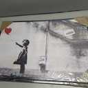 Black Framed Street Graffiti Canvas Wall Art Girl With Red Heart Balloon Painting Picture Wall Decor Modern Pop Art Poster Print Artwork for Bedroom Living Gallery Home Decoration 16inx24in
