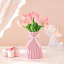 Geelin 3 Pack Coquette Pink Bow Vase Plastic Flower Vase Bow Room Decor Aesthetic, Shatterproof with Ribbon for Girls Home Wedding Office Desk Decoration, 3 Size