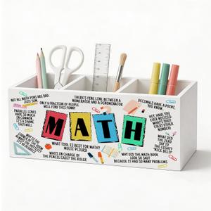 Math Teacher Gifts Pen Holder Organizer Desk Decor, End of Year Teacher Appreciation Gifts Wooden Pen Pencil Holders for Math Classroom School Office Home Desk Accessories