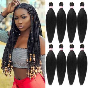 Pre Stretched Braiding Hair 8 Packs 18 Inch Professional Hair for Braiding Easy to Twist Crochet Braids Hot Water Setting Yaki Straight Synthetic Hair Extensions, Natural Black