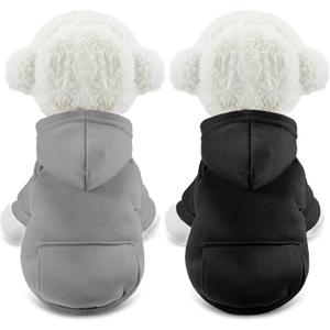 SATINIOR 2 Pieces Winter Dog Hoodie Warm Small Dog Sweatshirts with Pocket Cotton Coat for Chihuahua Clothes Puppy Costume (S,Black, Gray)