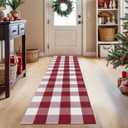 KOZYFLY Buffalo Plaid Rug 2x8 Ft Runners for Hallways Washable Checkered Rug Red and White Christmas Rugs Woven Cotton Kitchen Fall Rug Halloween Decor for Hallway Kitchen Living Room