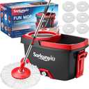 Mop and Bucket Set with Wringer, Spin Mop Floor Cleaning System with 6 Replacement Microfiber Heads & 61" Extra-Long Handle for Home Floor, Dark Grey