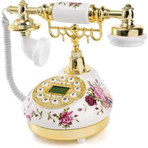 Cedilis Retro Vintage Landline Phone, Antique Ceramic Telephone with LCD, Old Fashioned Telephones with Push Button Dial for Home Decor