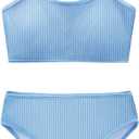 Girl's 2 Piece Swimsuit Solid Spaghetti Strap Bikini Sets Beach Bathing Suit Swimwear for Teen Kids (15-16 Years, Blue)
