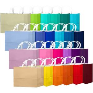 qiqee 24 Colors Large Gift Bag with Handles Bulk 24PCS Paper Party Bags 13"x4.5"x10" Multiple Uses (32x11x25cm,Wide Large)
