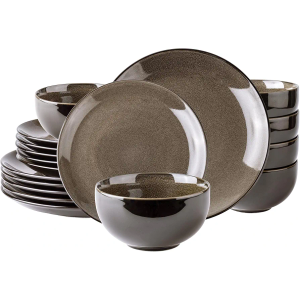 LeRatio Ceramic Dinnerware Sets for 6,Stoneware Plates and Bowls Sets,Handmade Reactive Glaze Dishes Set,Chip Resistant and Scratch Resistant | Oven&Dishwasher & Microwave Safe-Chestnut(18PCS)